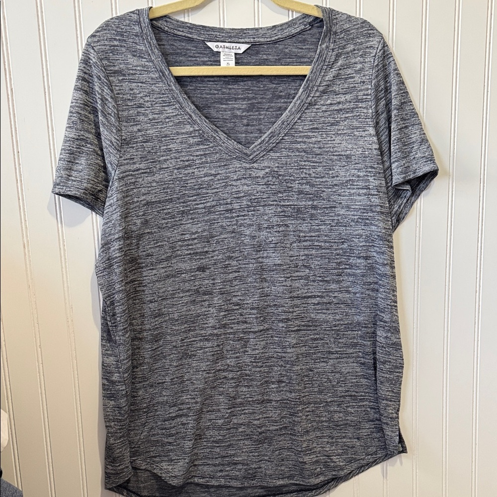 Athleta Heathered V-Neck Short Sleeve Tee - Gray